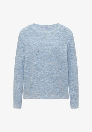 Lichtblauwe en wit gemêleerde gebreide trui met lange mouwen en een ronde hals, met het label "Cecil" aan de binnenkant van de kraag.