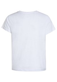 T-shirt bianco in cotone, con maniche corte, colletto rotondo e vestibilità comoda. Presenta un logo discreto nella zona del collo posteriore.