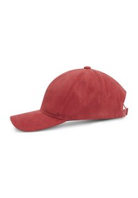 Casquette de baseball en velours côtelé rouge avec une visière incurvée, une sangle arrière réglable et six œillets de ventilation pour une meilleure respirabilité.