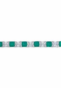 Emerald and clear crystal bracelet featuring alternating square-cut stones set in silver metal, with smooth, reflective surfaces and subtle sparkle.