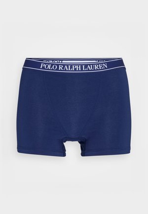 Navy blue boxer briefs made of soft fabric, featuring a wide elastic waistband with white "POLO RALPH LAUREN" branding and a snug fit.