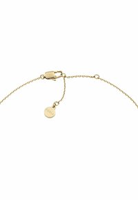 Guldkædearmbånd med en løveklips og en rund charm graveret med "Furla." Glat tekstur og delikat forbindelsesdesign.