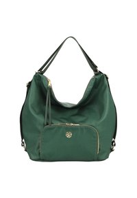 Borsa hobo verde con una finitura testurizzata, dotata di una tasca con zip dorata e un accento con logo, doppie tracolle e una forma morbida e sformata.