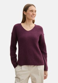 TOM TAILOR MIT V-AUSSCHNITT - Maglione - black berry melange