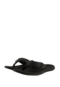 Flip-flop neri con una suola in gomma testurizzata e cinturini sintetici regolabili. Presenta un logo discreto sul cinturino.