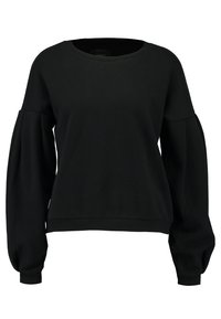 Sudadera negra hecha de una mezcla de algodón, con un escote redondo, mangas largas abullonadas y una cintura ajustada.