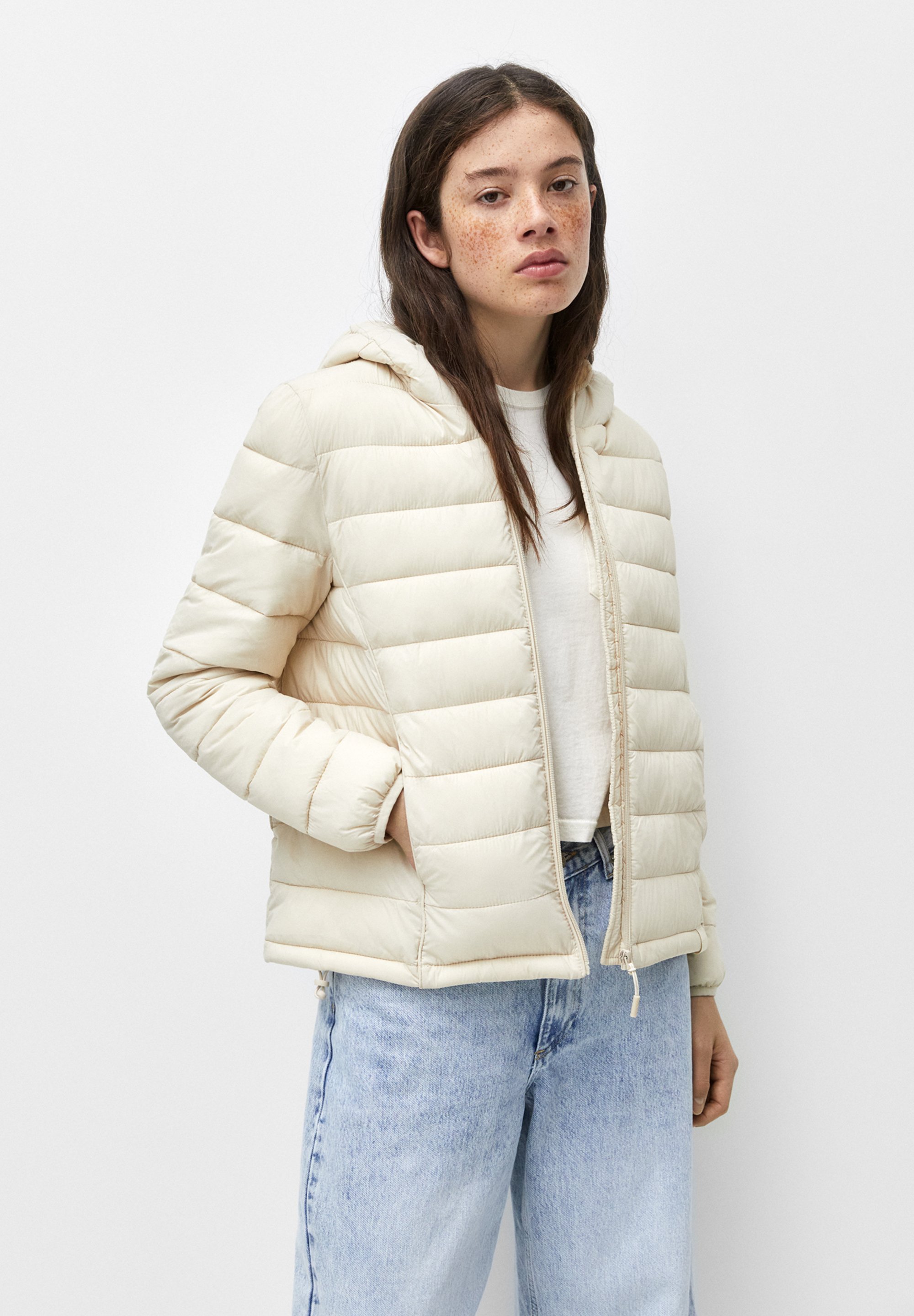 beige puffer coat women