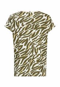 Kortærmet skjorte i et let materiale med et grønt og beige zebra mønster, rund halsudskæring og afslappet pasform.