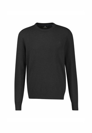 Sort langærmet rundhalset sweater med ribbet manchet og kant, med diskret logo på venstre brystområde.