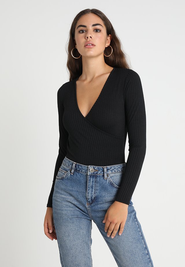 CARLY LONG SLEEVE WRAP BODY - Maglietta a manica lunga - black