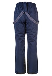 Meri celana tahan air navy dengan pinggang elastis dan tali yang dapat disesuaikan. Memiliki aksen hitam dan ventilasi samping. Tekstur halus untuk penggunaan di luar ruangan.