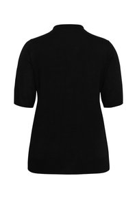 Top en maille noir à manches courtes avec col, vu de dos, avec un ourlet droit et une coupe décontractée.
