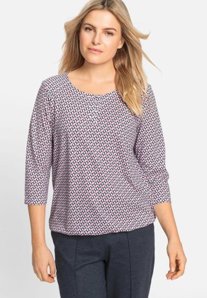 Leichtes, gemustertes Oberteil mit Rundhalsausschnitt und drei Viertelärmeln in einem geometrischen Design in Pink und Schwarz. Weicher, glatter Stoff.