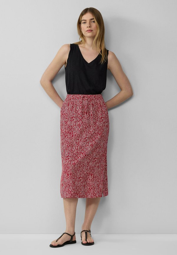 GEMUSTERTER AUS MIT ELASTIKBUND UND TUNNELZUG - A-Linien-Rock - mohnrot