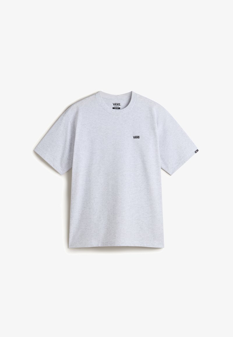 Gray cotton t-shirt with short sleeves, features a small black "VANS" logo on the chest, round neckline, and a relaxed fit design.