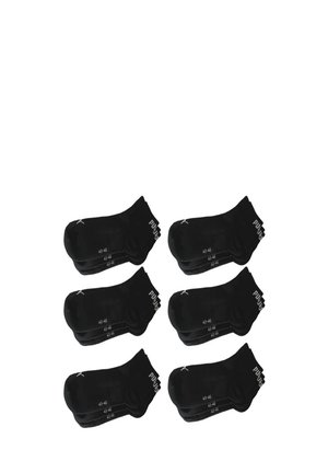 Schwarze Sportsocken, Größe 43-46, in einem Stapel präsentiert. Mit gerippten Bündchen und minimalistischem Design mit kleinen Logo-Akzenten.