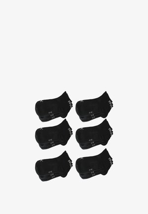 Schwarze Sportsocken, Größe 43-46, in einem Stapel präsentiert. Mit gerippten Bündchen und minimalistischem Design mit kleinen Logo-Akzenten.