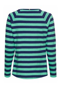 Langsleeve shirt met horizontale strepen in teal en marineblauw. Gemaakt van zachte stof met een ronde halslijn en achternaaddetail.