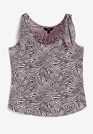 Top sans manches pour femme avec motif imprimé zèbre noir et blanc et bretelles froncées, étiqueté "next" à l'intérieur du col.