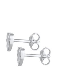 Orecchini a bottone in argento presentano un design con bordo ondulato, superficie liscia e un tradizionale attacco a perno con due aperture circolari.