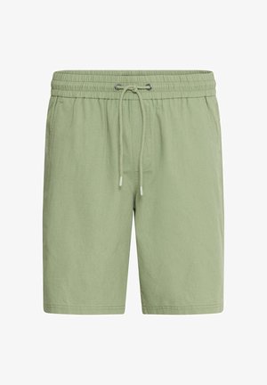 Shorts de bumbac, de lungime medie, de culoare verde deschis, cu talie elastică și șnur. Au buzunare laterale și un design simplu cu cusături.