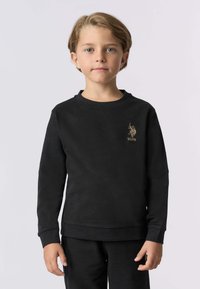 Felpa nera realizzata in un materiale morbido, con collo rotondo, maniche lunghe e logo dorato USPA sul lato sinistro del petto.