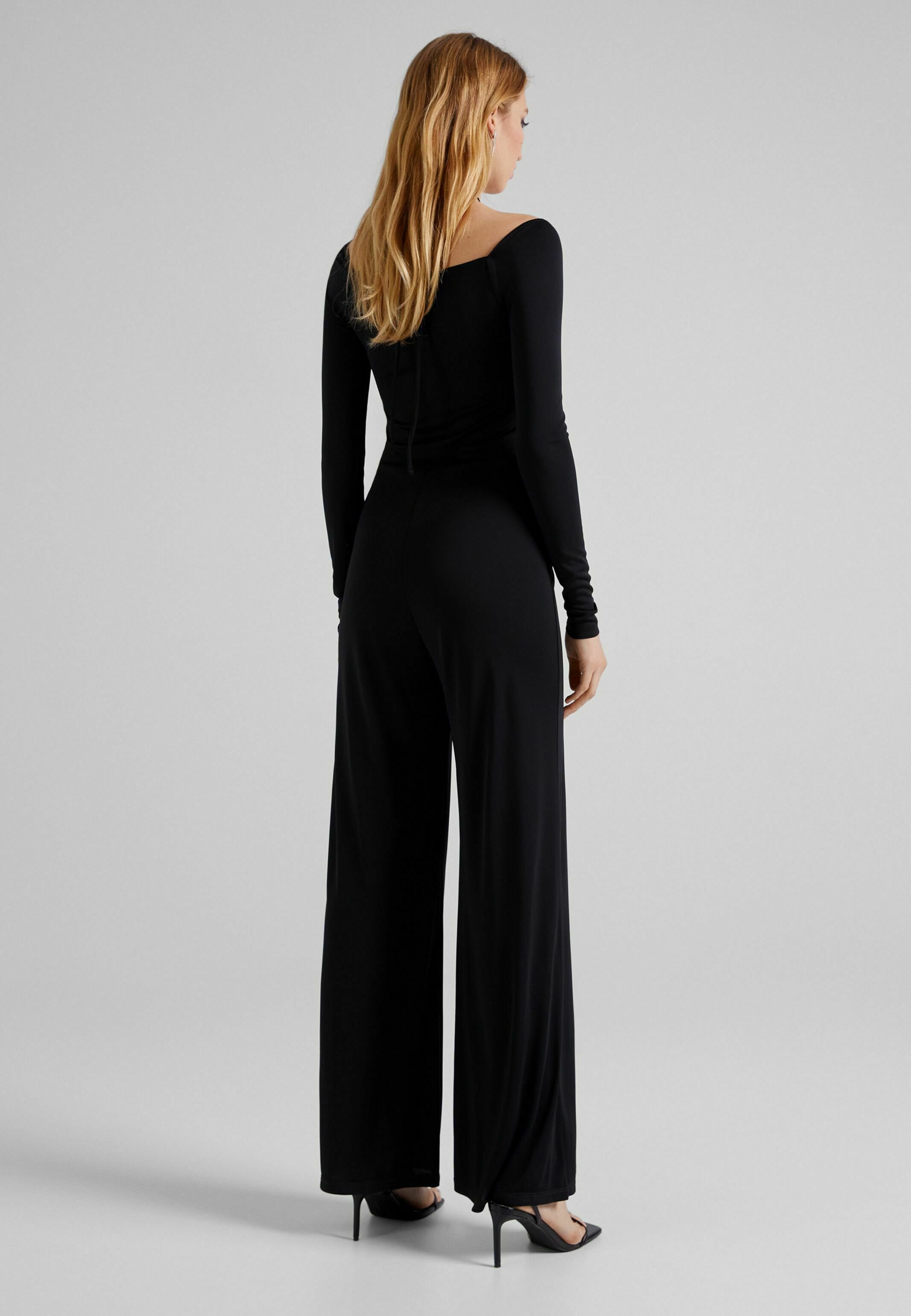 Bershka MIT LANGEN ÄRMELN UND SCHLITZEN AUF DER BRUST - Tuta jumpsuit -  black/nero - Zalando.it
