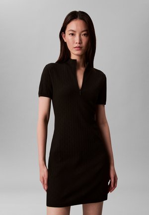 LOGO JACQUARD ZIP NECK   - Etuikleid - black