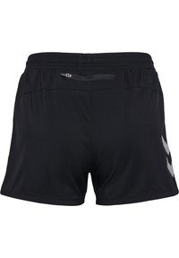 Pantaloncini sportivi neri realizzati in tessuto leggero. Presentano una cintura elastica e una piccola tasca con zip sul retro. Accento del logo grigio.