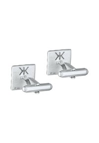 Boutons de manchette en argent au design carré, avec une finition mate et un motif gravé. Comprend un fermoir cylindrique pour un maintien sécurisé.