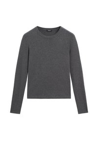 T-shirt à manches longues gris foncé en mélange de coton doux. Présente un col rond et une silhouette cintrée sans motifs ni accents visibles.