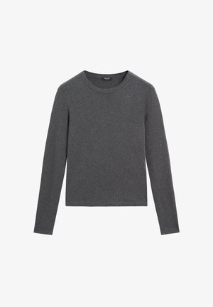 Donkergrijs shirt met lange mouwen, gemaakt van een zachte katoenmix. Het heeft een ronde halslijn en een aansluitende snit zonder zichtbare patronen of accenten.