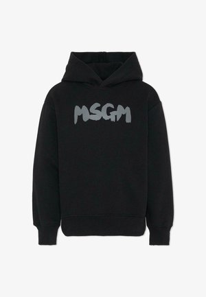Sweatshirt noir à capuche, arborant un grand logo gris "MSGM" sur le devant. Fabriqué en tissu doux avec des poignets et un ourlet côtelés.