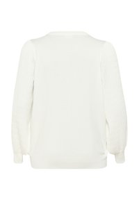 Vit tröja med en slät kropp, texturerade puffärmar med ett sömnads mönster och en avslappnad passform. Klassisk design med rund hals.