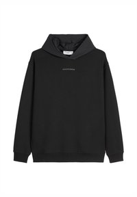 Czarna bluza z kapturem i ściągaczami. Posiada subtelne logo na środku oraz kontrastowy kołnierz. Wykonana z miękkiego materiału bawełnianego.