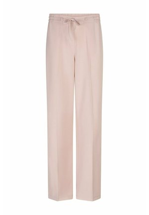 Lichtroze straight-fit broek met elastische tailleband en voorkant trekkoord, gemaakt van zachte, gladde stof.