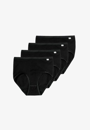 Black cotton briefs set, featuring a classic cut, elastic waistbands, and a smooth texture. Four pieces shown in a stacked arrangement.