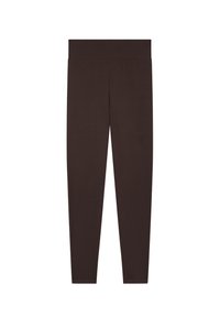Leggings marroni realizzati in un materiale morbido ed elastico, dotati di una vita ampia e senza cuciture e di un design aderente che si stringe alla caviglia.