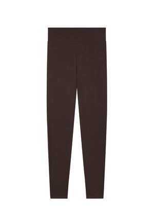 Leggings marroni realizzati in un materiale morbido ed elastico, dotati di una vita ampia e senza cuciture e di un design aderente che si stringe alla caviglia.