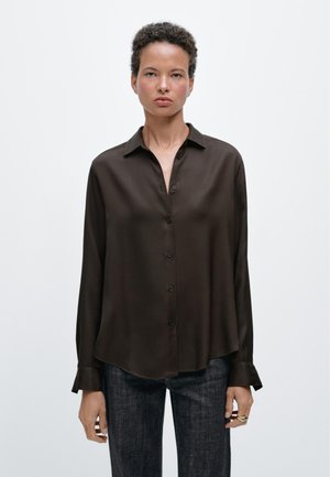 Massimo Dutti FLOWING SATIN LONG SLEEVE - Hemdbluse - dark brown