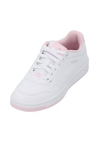 Λευκό και ροζ χαμηλό sneaker Puma με κορδόνια μπροστά, διάτρητη μύτη και επενδεδυμένο πέλμα.