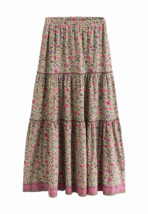 PETITE - TIERED - Maxi szoknya - green pink flower print