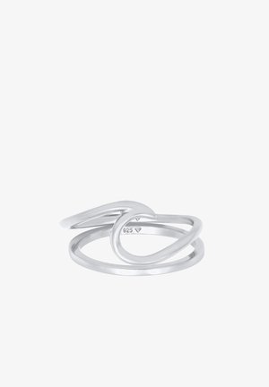 Bague en argent avec des boucles entrelacées, présentant une finition lisse et brillante, et estampillée "925" pour la qualité de l'argent sterling.