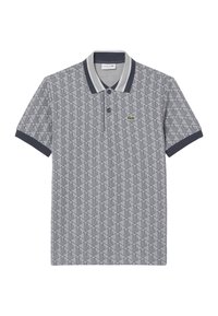 Polo con motivo navy e grigio, maniche corte, abbottonatura con due bottoni e logo sul petto. Tessuto strutturato con colletto a contrasto.