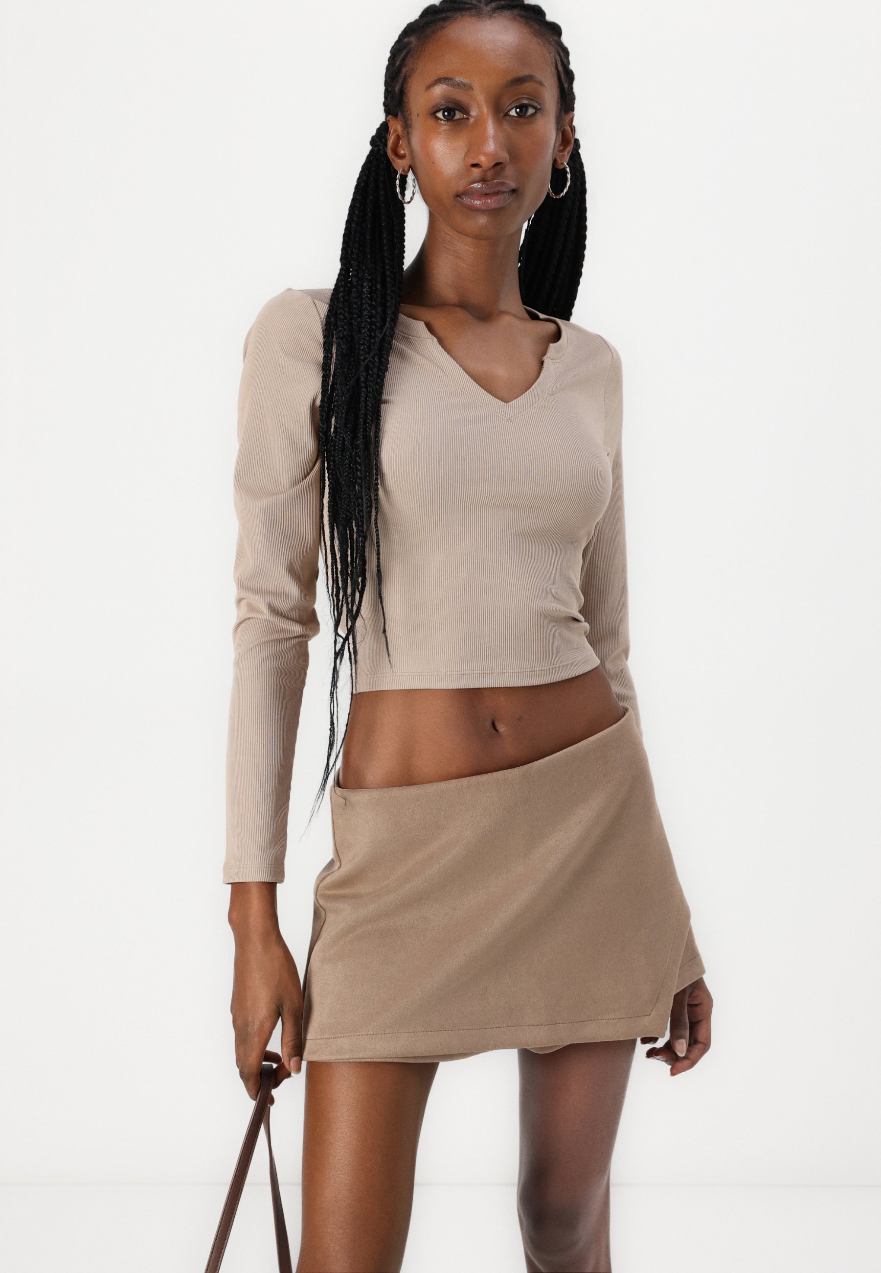 Hollister Co. Ribbbed Seamless Fabric Notch-Neck Top - Long