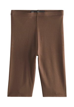 Brune cykelshorts i bomuldsblanding med en sømløs talje, glat tekstur og knælangt snit for komfort og fleksibilitet.