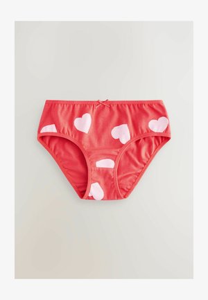 Chiloti din bumbac roșu cu modele de inimi albe, având o textură netedă și o fundiță decorativă la talie.