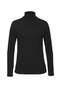 Must mustriga turtleneck särk pikade varrukatega, slim-fit lõike ja pehme, elastse kangaga. Omab kõrget, volditud kaelust. Ei oma nähtavaid mustreid ega aktsente.