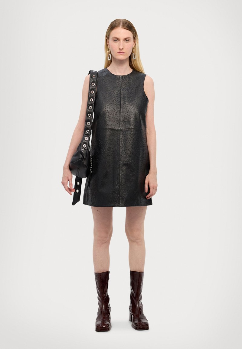 chinese dress ladies Women's Leather Gathered Dress - Black - US 6