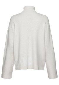 Hellbeige Rollkragenpullover mit einer weichen Textur, ausgestattet mit locker sitzenden Ärmeln und einem dezenten "SAND"-Druck am Saum.